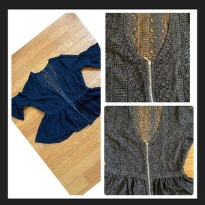 Lace full zipper blouse jacket